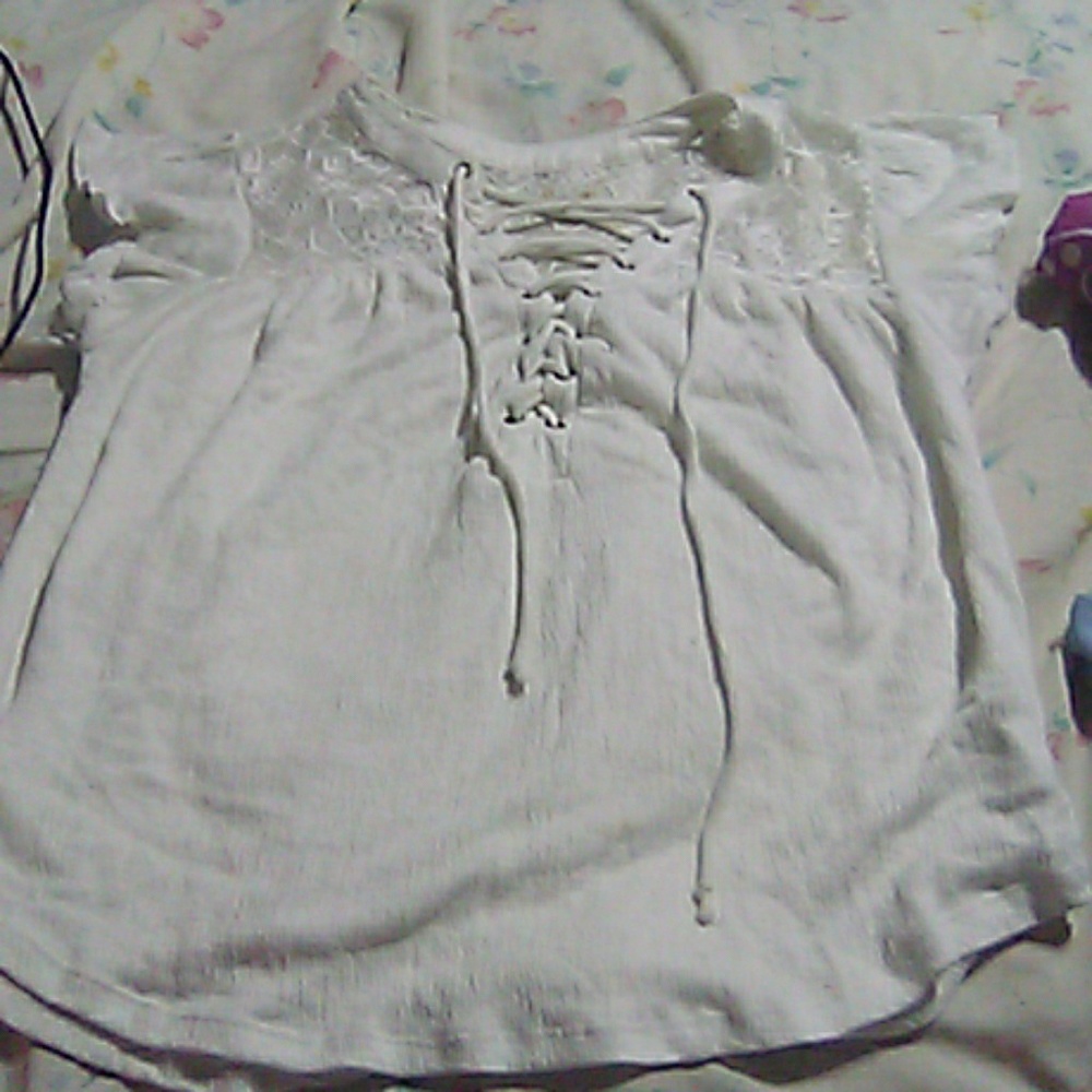 Ivory NOBO blouse, cross front and lace back
